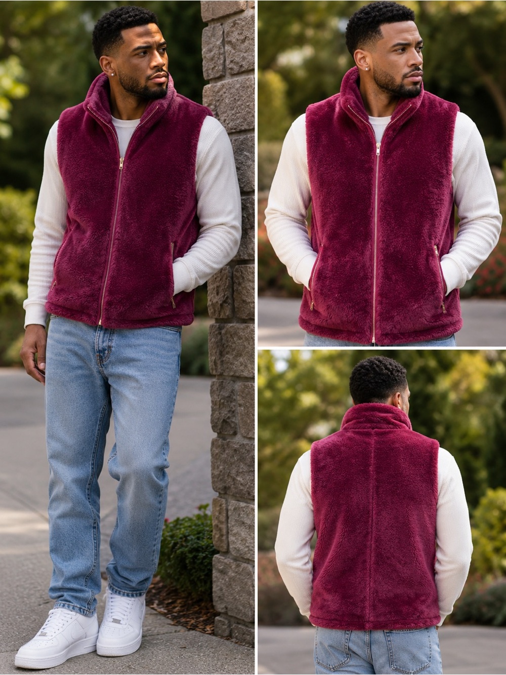 Burgundy Faux Fur Zip Vest XXL - Picture 2 of 8